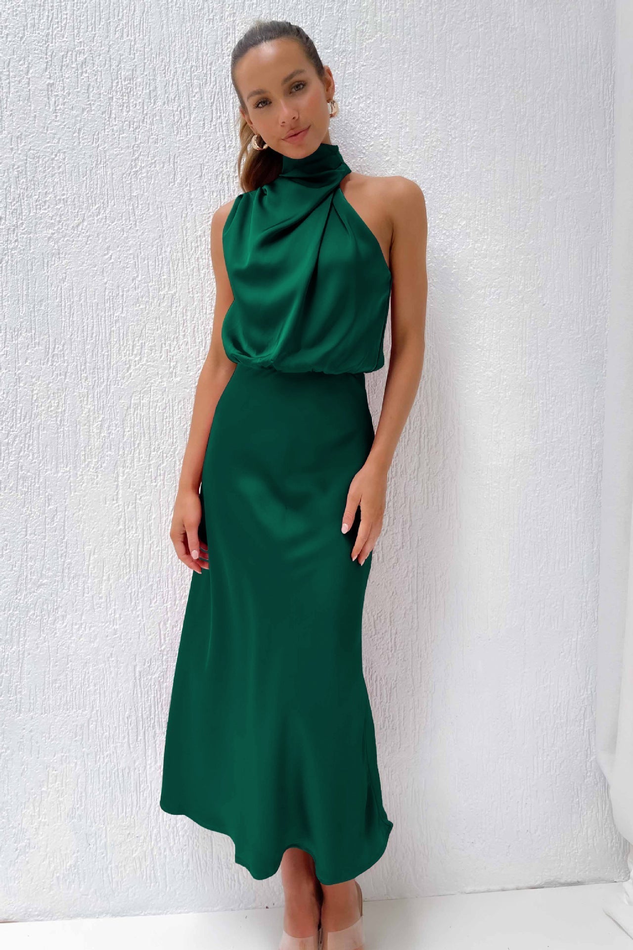 Carlina | Long satin halterneck dress