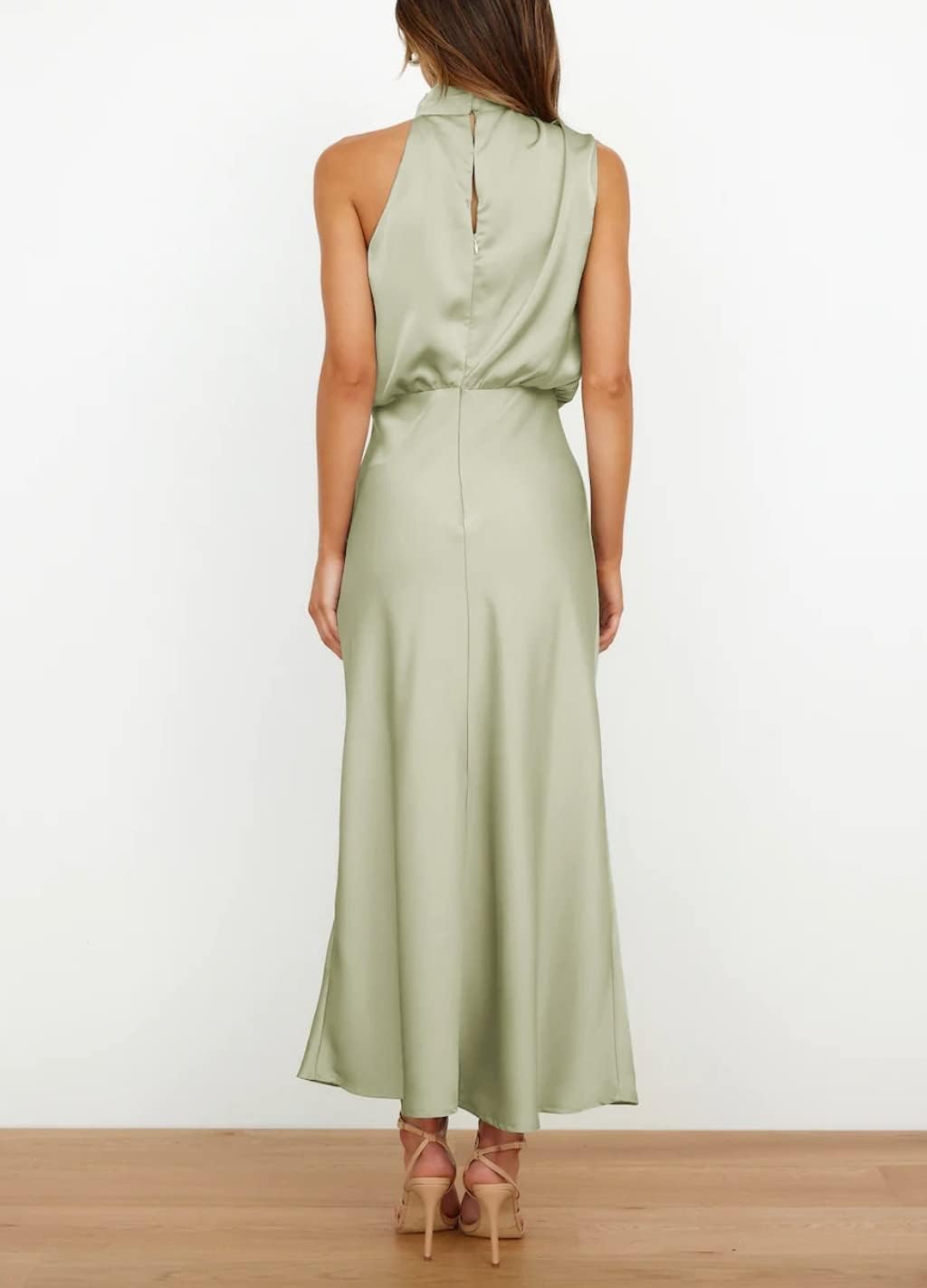 Carlina | Long satin halterneck dress